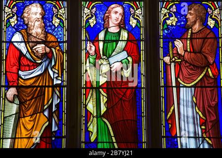 Stained glass in St. John the Baptist Church, Cardiff City, Wales, United Kingdom, Great Britain, Europe Stock Photo