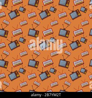 vintage tv and radio seamless pattern vector illustration Stock Vector