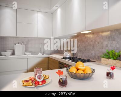 3d render of a townhouse interior design. Render in modern architecture style Stock Photo