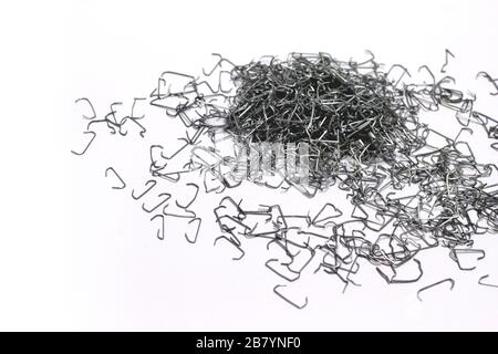 Pile, Staple, All existing forms of old staple needle in use. Isolated on white. Stock Photo