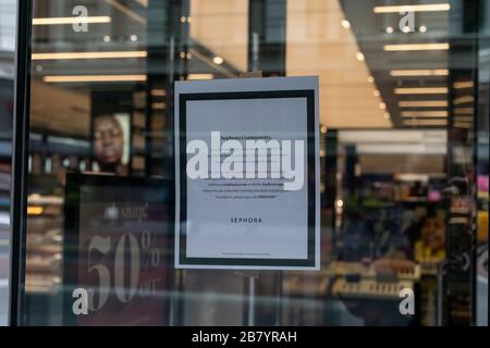 New York, USA. 18th Mar, 2020. Sephora cosmetics store on 34th street closed due to ongoing coronavirus cases and fears (Photo by Lev Radin/Pacific Press) Credit: Pacific Press Agency/Alamy Live News Stock Photo