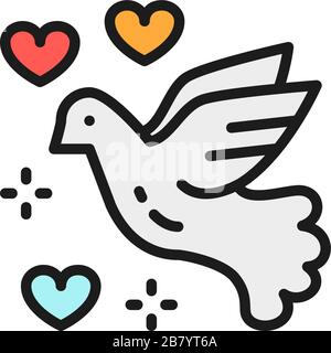 Dove of peace, love bird, pigeon, pacifism flat color line icon. Stock Vector