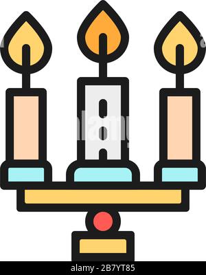 Candlestick, chandelier with candles flat color line icon. Stock Vector