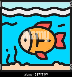 Fish in aquarium flat color line icon. Stock Vector