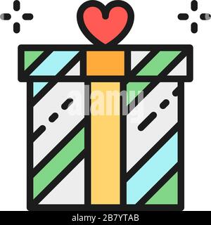 Wedding gift, giftbox, present, surprise flat color line icon. Stock Vector