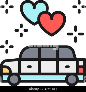 Wedding car, limousine service flat color line icon. Stock Vector