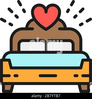 Bridal bed, king size flat color line icon. Stock Vector