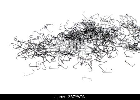 Pile, Staple, All existing forms of old staple needle in use. Isolated on white. Stock Photo