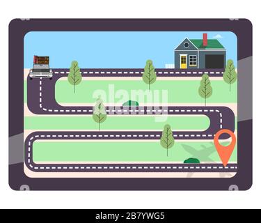 GPS navigation. Web map with marker in tablet. Vector illustration Stock Vector