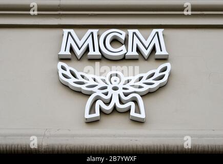 Shenzhen, Guangdong, China. 7th Oct, 2019. Leather luxury goods brand MCM  logo seen in Shenzhen Bao'an International Airport. Credit: Alex Tai/SOPA  Images/ZUMA Wire/Alamy Live News Stock Photo - Alamy