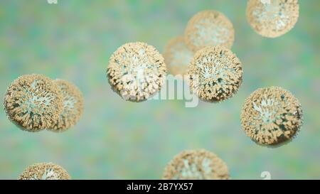 Corvidovirus corvidis-19 new strain moves inside the human body on a blurred background, 3D rendering. Stock Photo