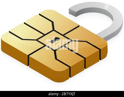 Credit card EMV chip padlock. Nfc security for banking payment. Stock Vector