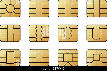 EMV chips for banking plastic card. Digital Nfc technology. Bank payment symbols. Stock Vector
