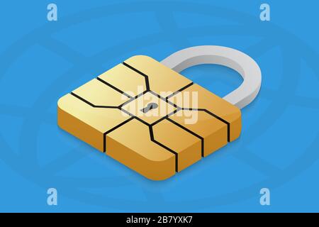 EMV chip padlock for credit card. Secure online banking payment. Nfc security technology Stock Vector