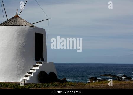 Wind mill in Vilanova de Corvo, Corvo. Açores islands, Portugal. Atlantic Ocean Stock Photo