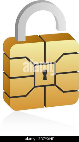 Golden EMV microchip in 3d style. Secure contactless banking payment. Stock Vector