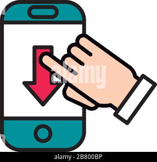 hand using smartphone line and fill style Stock Vector Image & Art - Alamy