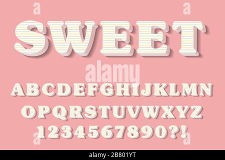 Modern 3D pink Alphabet Letters, Numbers and Symbols. Sweet Typography . Vector Stock Vector