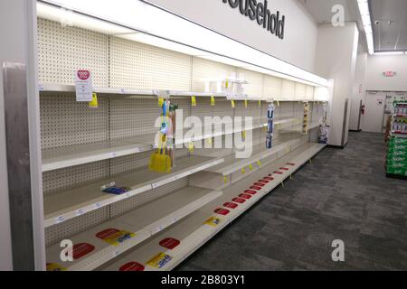 West Hollywood, California, USA 19th March 2020 A general view of atmosphere of empty shelves as people practice social distancing on March 19, 2020 in West Hollywood, California, USA. Photo by Barry King/Alamy Live News Stock Photo
