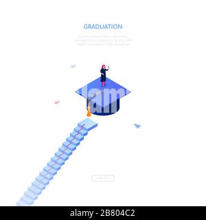 Graduation concept - modern isometric vector web banner Stock Vector