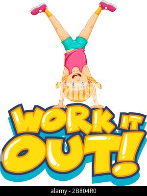 Font design for word work it out with woman doing exercise 1211870