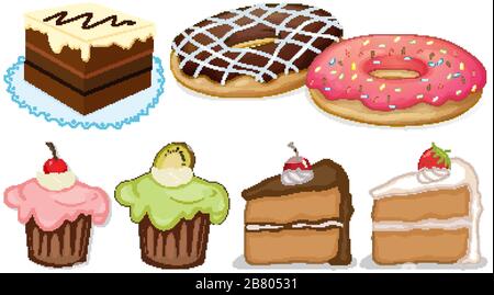 Big set of different menu for desserts on white background illustration Stock Vector