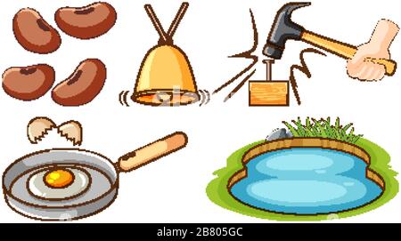 Large set of different items on white background illustration Stock Vector