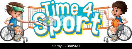 Font design for word time for sport with two boys in wheelchair playing sports illustration Stock Vector