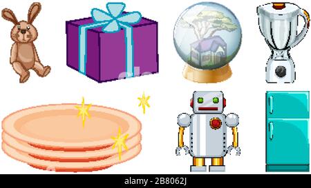 Different objects in big set on white background illustration Stock Vector