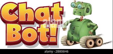 Font design for chat bot with green robot on white background illustration Stock Vector