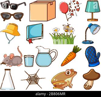 Large set of different equipments and other items on white background illustration Stock Vector