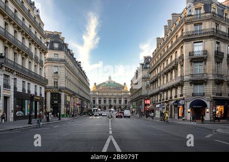 The scenic street view of the Palais Garnier Opera house in Paris Stock Photo