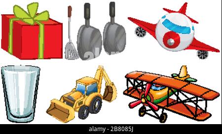 Large set of different items on white background illustration Stock Vector