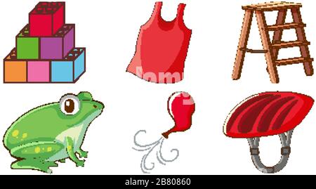Large set of different objects on white background illustration Stock Vector