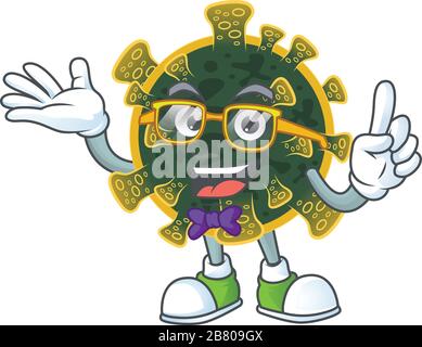 Super Funny new coronavirus in nerd mascot design style Stock Vector