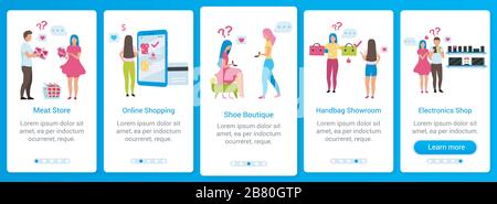 Customer making choice onboarding mobile app screen vector template Stock Vector