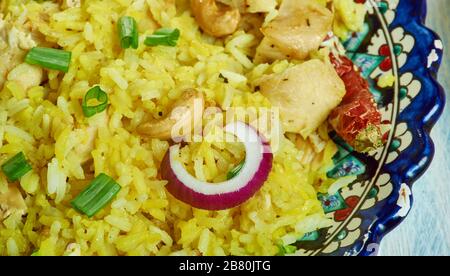 Sri Lanka Deep Fried Chicken Fried Rice, Sri Lankan   cuisine, Traditional assorted  dishes, Top view. Stock Photo