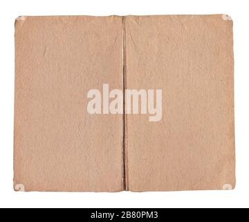 Very old open book isolated on white background. Old books with aged pages. Aged book with yellow stained pages Stock Photo
