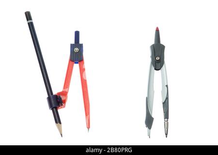 Classic and modern compasses. On a white background. Stock Photo