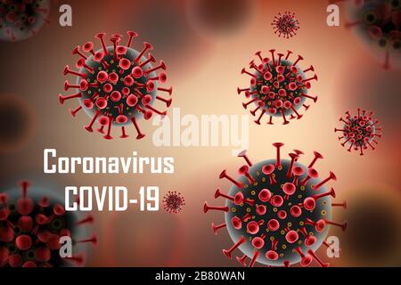 Realistic coronavirus medical outbreak background. Pandemic Coronavirus 2019-ncov Alert concept banner design. Virus cell red molecule vector Stock Vector