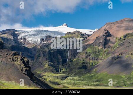 obvious glacier melting due to global warming at Vatnajokull glacier with Skaftafell glacier tongue in Iceland, landscape photography Stock Photo