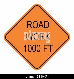 Road Work 1000 FT Sign Stock Vector