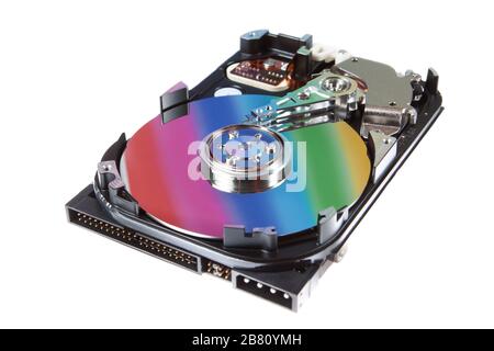 disassembled hard disk on a white background Stock Photo