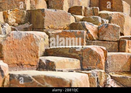 Basalt block rock formation in Feroe islands. Geology volcanic mineral Stock Photo