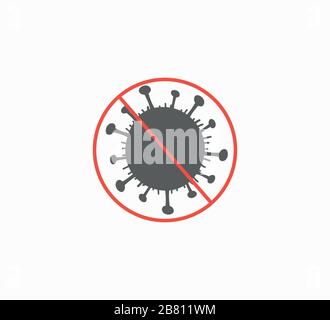World Coronavirus Control - flat icon bacteria and prohibition sign Stock Vector