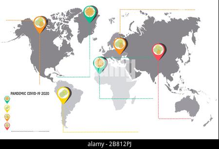 Infographic about COVID-19 continental map Stock Photo