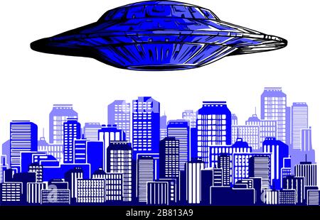 UFO alien flying with lights vector illustration Stock Vector