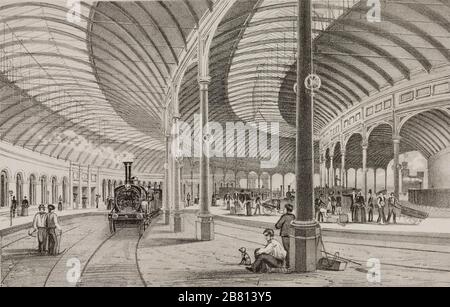 NEWCASTLE CENTRAL RAILWAY STATION 1850 Stock Photo