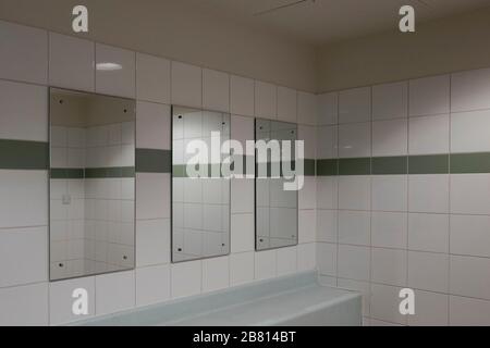 An illusion in a mirror in the washroom at Somerset House, London Stock Photo