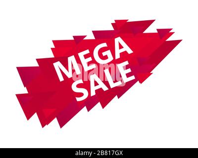 Mega sale banner with red gradient triangles on white background. Drop in prices, big discounts, sale. Vector illustration Stock Vector
